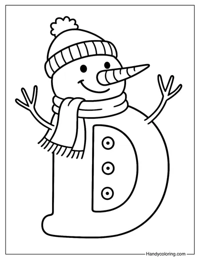 Letter D Christmas Snowman Coloring Page