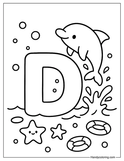 Letter D Dolphin Splash Coloring Page