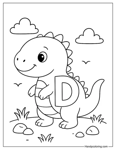 Letter D for Dinosaur Coloring Page