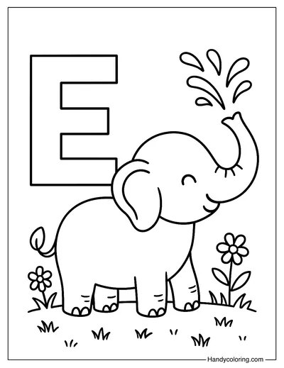 Letter E for Elephant Coloring Page