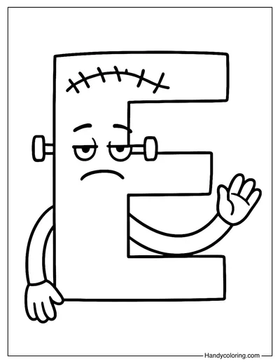 Letter E Frankenstein Coloring Page