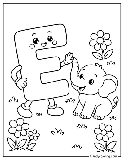 Letter E Playing with an Elephant