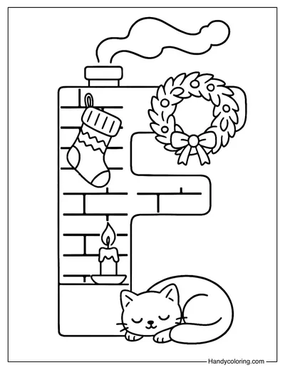 Letter F Fireplace Christmas Coloring Page