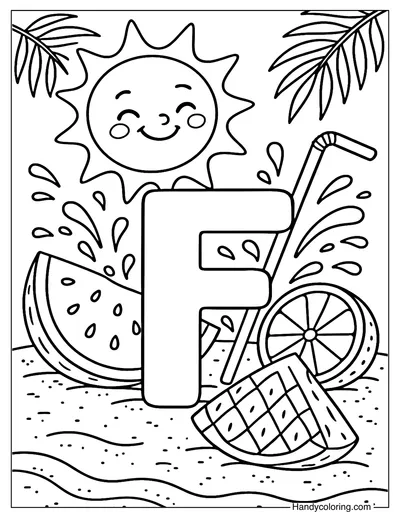Letter F Fruit Splash Coloring Page