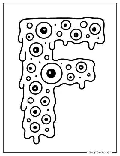 Letter F Monster Eyes Coloring Page