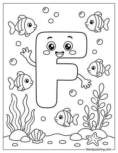 Letter F Swimming with Fish