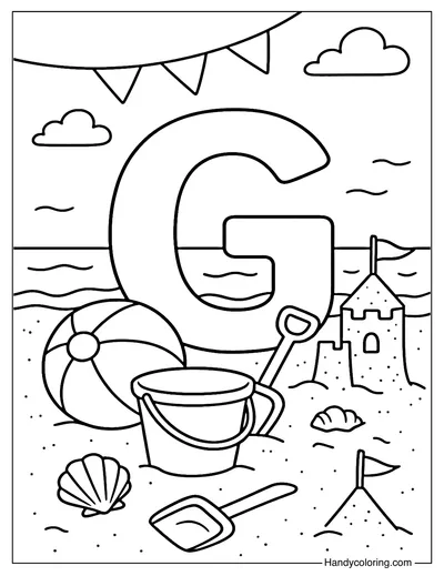 Letter G Beach Games Coloring Page