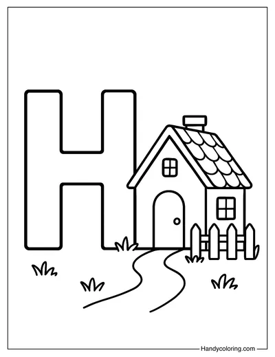 Letter H for House Coloring Page