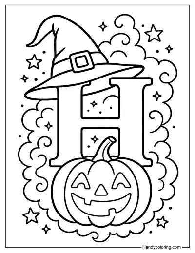 Letter H Pumpkin Wizard Coloring Page