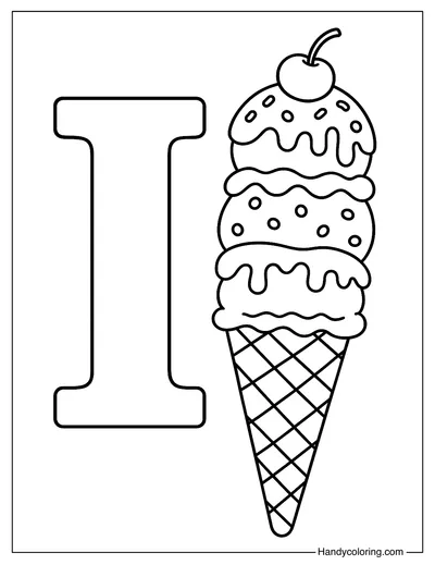 Letter I for Ice Cream Coloring Page