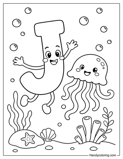 Letter J Dancing with Jellyfish