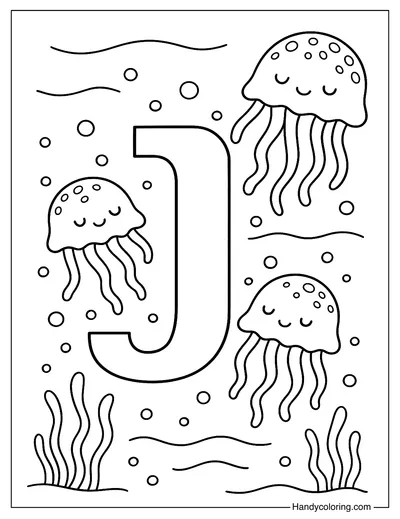 Letter J for Jellyfish Coloring Page