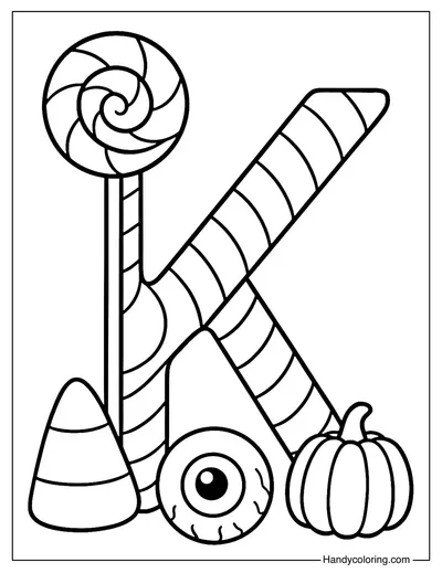 Letter K Candy Monster Coloring Page
