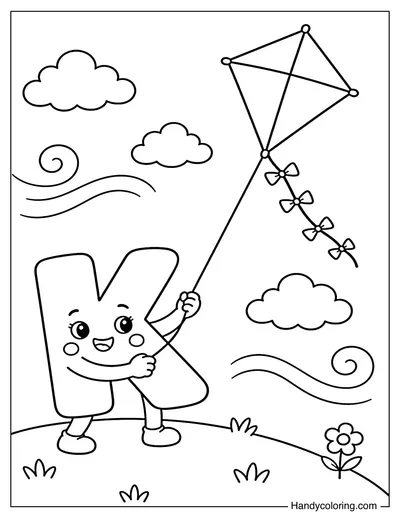Letter K Flying a Kite