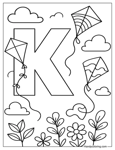 Letter K for Kite Coloring Page