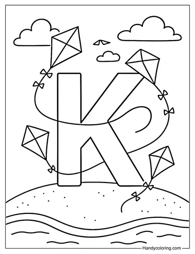 Letter K Kite and Breeze Coloring Page