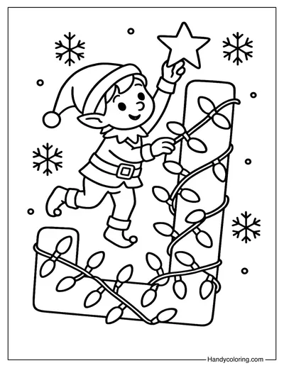 Letter L Christmas Lights and Elf Coloring Page
