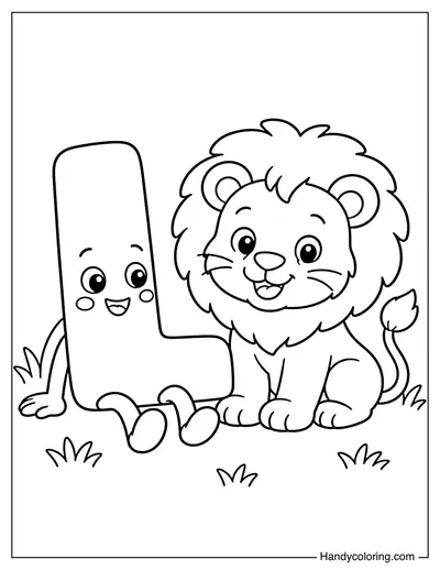 Letter L with a Lion Cub