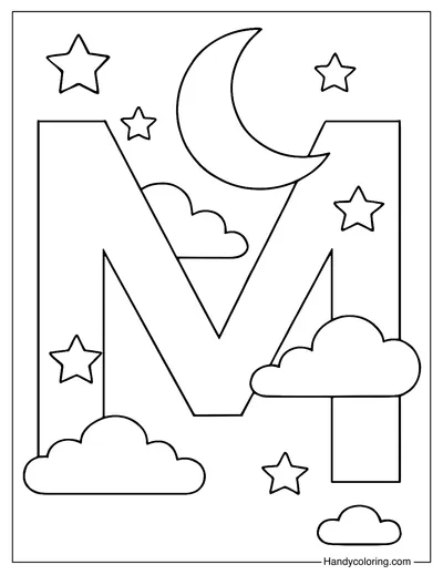 Letter M for Moon Coloring Page