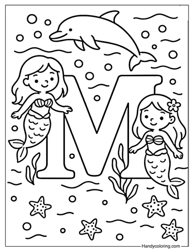 Letter M Mermaid Magic Coloring Page