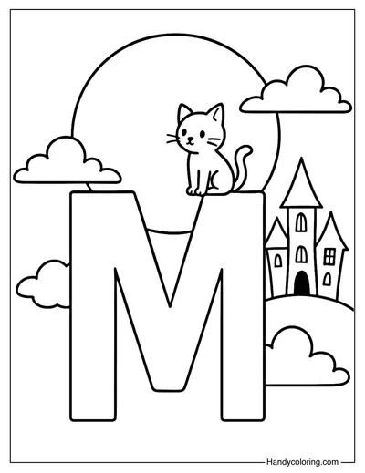 Letter M Moonlight Coloring Page