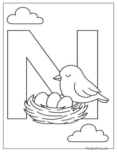 Letter N for Nest Coloring Page