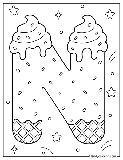 Letter N Ice Cream Bubble Alphabet