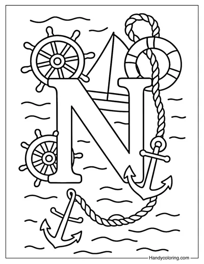 Letter N Nautical Adventure Coloring Page