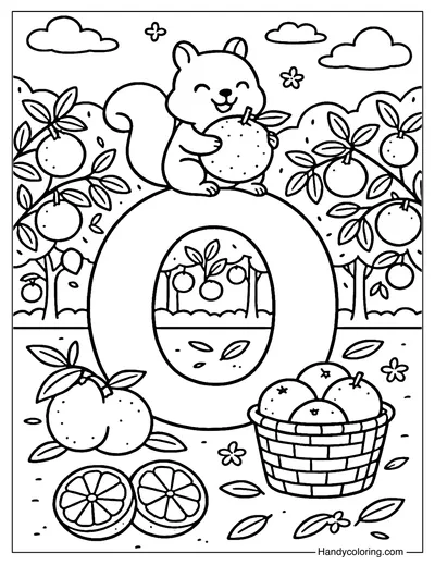 Letter O Orange Orchard Coloring Page