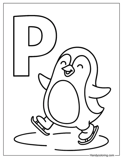 Letter P for Penguin Coloring Page