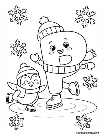 Letter P is Ice Skating with a Penguin