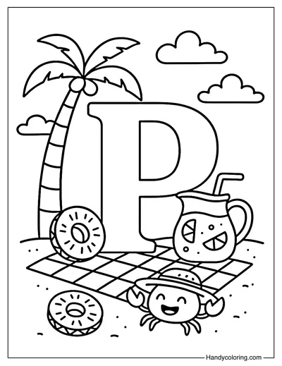 Letter P Pineapple Picnic Coloring Page