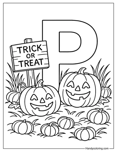 Letter P Pumpkin Patch Coloring Page