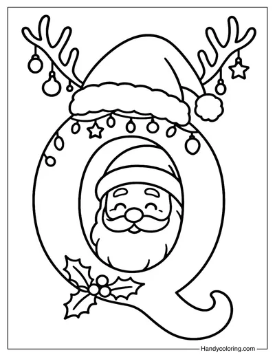 Letter Q Christmas with Santa Coloring Page