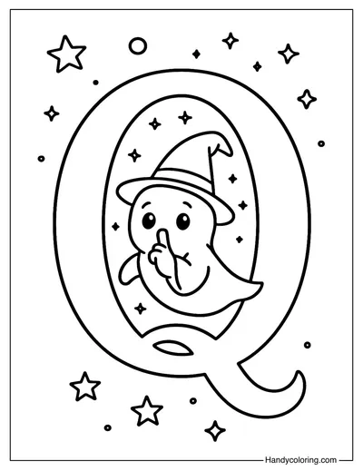 Letter Q Quiet Ghost Coloring Page