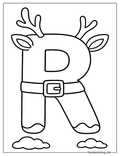 Letter R Christmas Reindeer Santa Hat Coloring Page