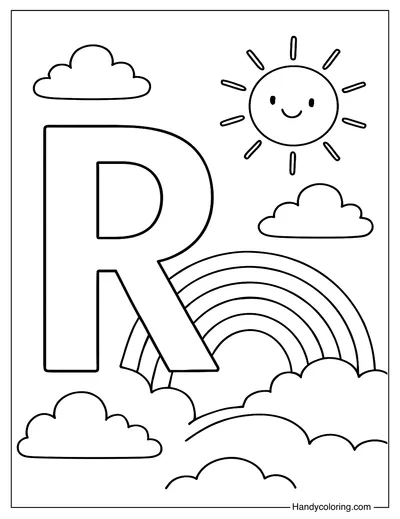 Letter R for Rainbow Coloring Page
