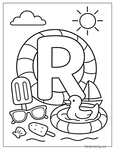 Letter R Rainbow Floatie Coloring Page
