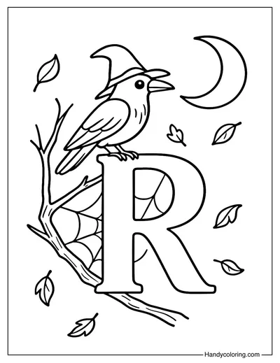 Letter R Raven Coloring Page