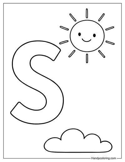 Letter S for Sun Coloring Page