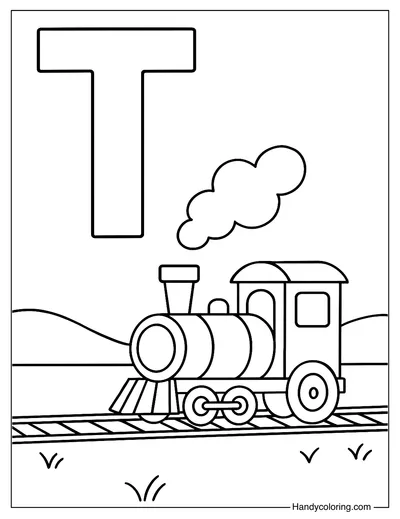 Letter T for Train Coloring Page