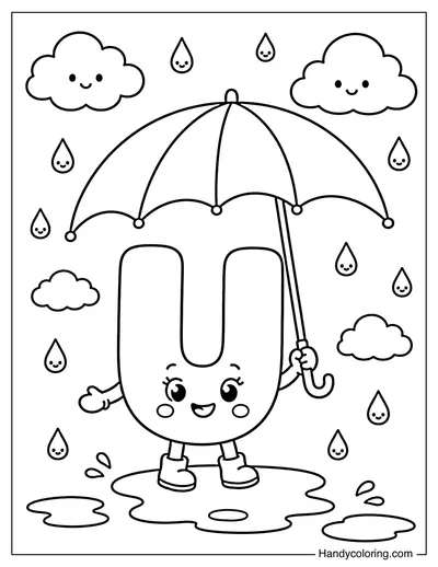 Letter U Holding an Umbrella