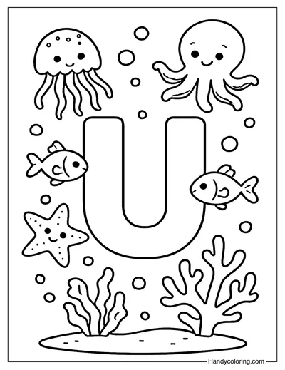 Letter U Underwater Dreams Coloring Page