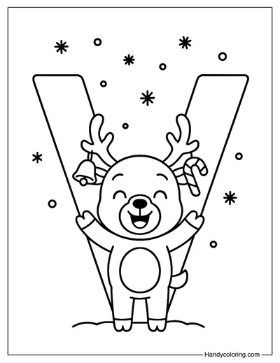 Letter V Christmas Reindeer Coloring Page