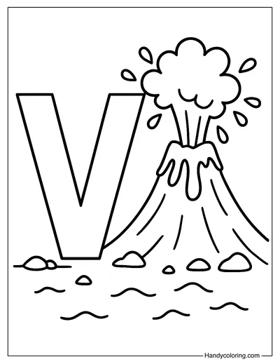 Letter V for Volcano Coloring Page