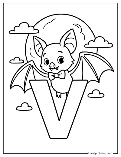 Letter V Vampire Bat Coloring Page