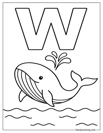 Letter W for Whale Coloring Page