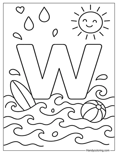 Letter W Wave Wonderland Coloring Page