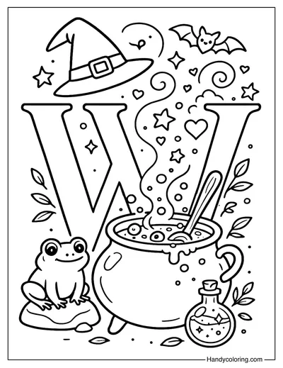 Letter W Witch Brew Coloring Page