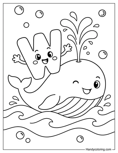 Letter W with a Whale In The Sea